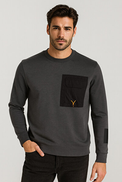 NCS Men's Sweatshirt Smoked Front Pocket Detailed Relaxed Fit Double Face Crewneck NCS JEANS 1640