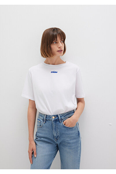 Mavi Weißes T-Shirt mit Mini-Meow-Aufdruck, reguläre Passform 1612452 -620