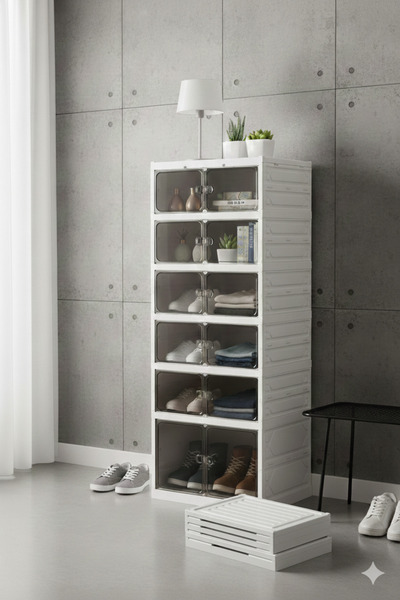 Myplas 6KATLI Katlanabilir Portatif Büyük Boy Kapasiteli Taşınabilir Organizer Ayakkabı Düzenleyici "BEYAZ"