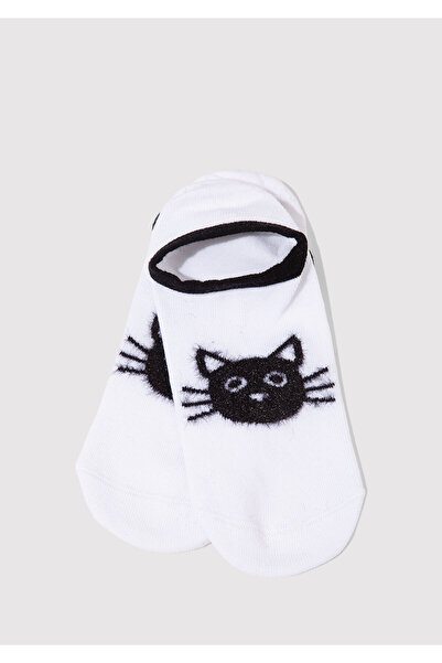 Mavi Cat Printed White Ballerina Socks 1911854-70094