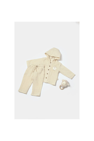 BabyCosy Set pantaloni 2D2B Baby Organic cu glugă