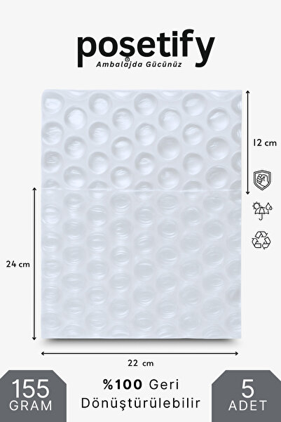POŞETİFY Kalın Balonlu Kargo Poşeti 22x24x12 cm | 5 Adet | Şeffaf | Yapışkan ...