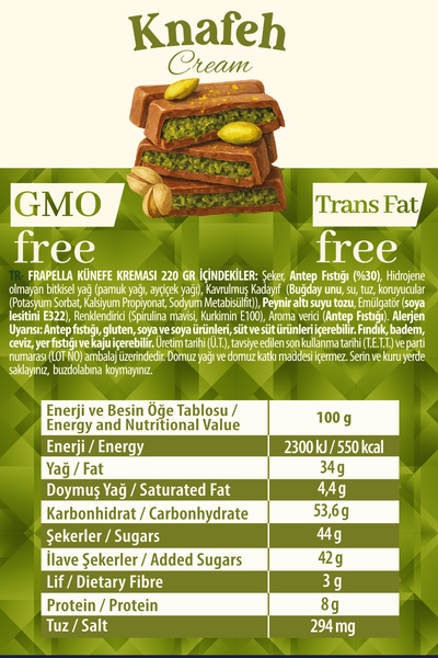 Frapella Künefe Kreması 220 Gr – %30 Antep Fıstıklı
