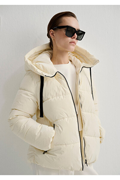 Mavi Φουσκωτό παλτό Ecru με κουκούλα 1110043-83043