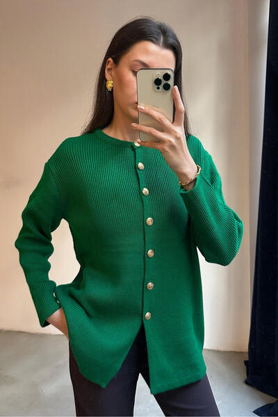 Touché Privé Gold Buttoned Long Cardigan