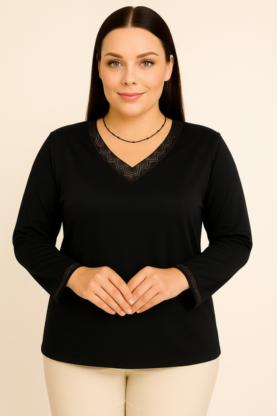 BURSPA Γυναικεία χτενισμένη βαμβακερή μπλούζα με άνετη κοπή με λαιμόκοψη V