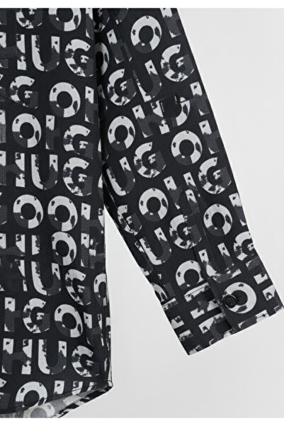 YusGos Long Sleeve Cotton Easy Iron Letter Pattern Regular Fit Premium Men's Shirt Black m