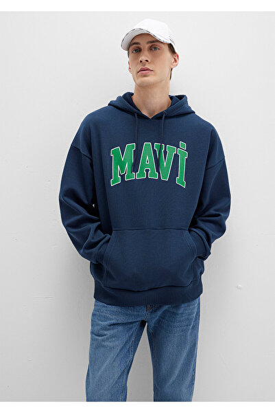 Mavi Marineblaues Kapuzen-Sweatshirt mit Logo-Print 067149-29743