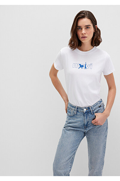 Mavi Λογότυπο Cat με τύπωμα Λευκό μπλουζάκι Regular Fit / Normal Cut 1611478-620