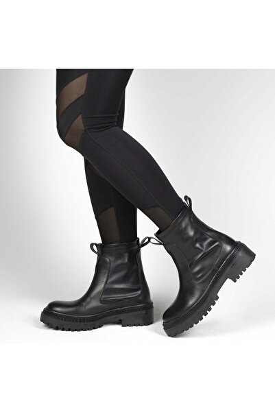 TwoEgoist حذاء نسائي أسود من الجلد الطبيعي بنعل سميك 5 سم