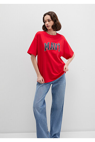 Mavi Rotes T-Shirt mit Logo-Print, Übergröße/weiter Schnitt 1600843-82054