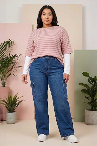 Stil Diva Large Size Striped Crew Neck T-shirt -303119