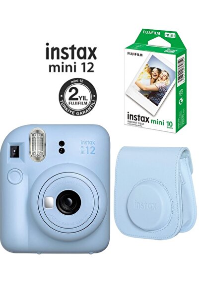 Fujifilm Instax Mini 12 Mavi Fotoğraf Makinesi 10'lu Film ve Deri Çantalı Seti