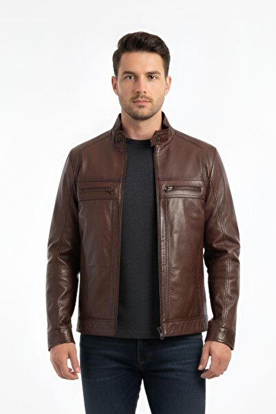 Deriderim Brown Levi Men's Genuine Leather Coat