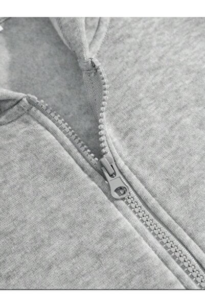 SELENA BUTİK Unisex Zippered Gray Cardigan