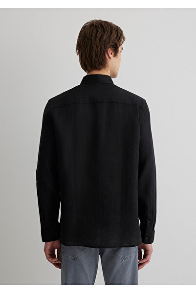 Mavi Μαύρο λινό πουκάμισο κανονική εφαρμογή / κανονική κοπή 0210492-900