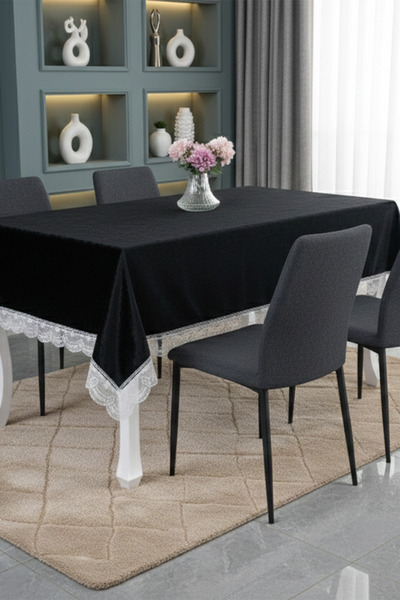 Finezza مفرش طاولة بيرا لوكس قماش دانتيل مخملي أسود 160x220 سم - 1422