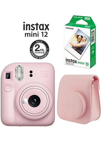 Fujifilm Instax Mini 12 Pembe Fotoğraf Makinesi 10'lu Film ve Deri Çantalı Seti
