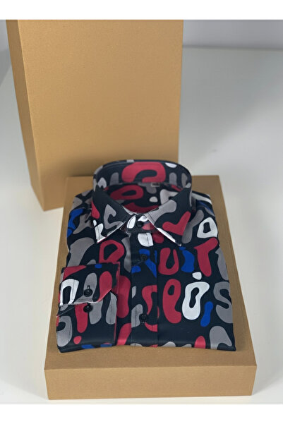 YusGos Long Sleeve Cotton Easy Iron Letter Pattern Regular Fit Premium Men's Shirt Red XL