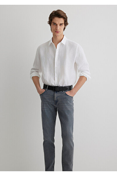 Mavi Λευκό λινό πουκάμισο κανονική εφαρμογή / κανονική κοπή 0210492-620