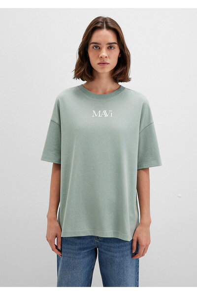 Mavi Grünes T-Shirt mit Logo-Print, Übergröße/weiter Schnitt1611593-71787