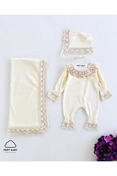 Mert Baby Milly 3'lü Organik Hastane Çıkış Seti Natural %100 Pamuk Yenidoğan ...