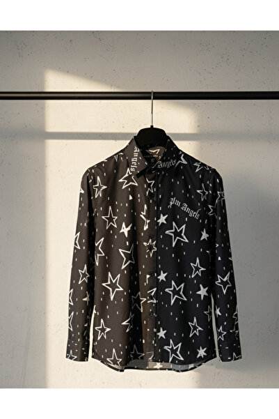 YusGos Men's Regular Fit Regular Collar Long Sleeve Easy Iron Patterned Premium Cotton Shirt Black L