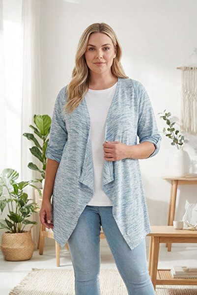 Stil Diva Plus Size Long Sleeve Open Front Asymmetrical Cutout Slim Cardigan 304057