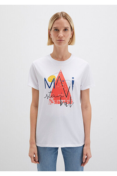 Mavi Fehér háromszög nyomtatottIstanbulT-shirt -RegularFit 168892 -620
