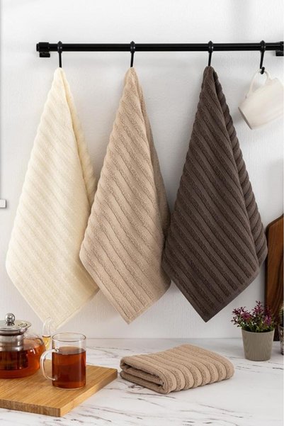 Karna Home Mutfak Havlu Şal Seti 4 lü Ramla SoftLine Çizgili Dokuma Renkli - 40x65 cm