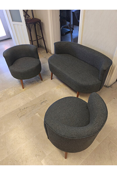 Azra Mobilya Sydney Çay Seti Koltuk Takımı– Keten Kumaş 2+1+1 | Ceviz Ayak | ...