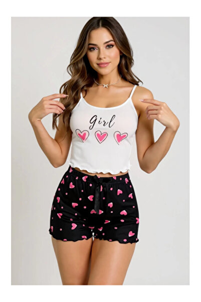 Cicişim Σετ πιτζάμα με σορτς με σχέδιο καρδιάς με λουράκια