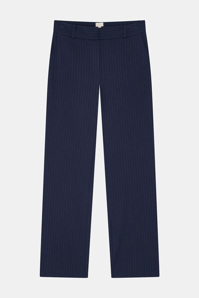 W Collection Dark Blue Striped Pants with Elastic Waist
