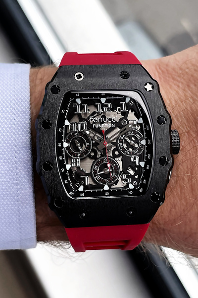 Ferrucci Function Original Men Wristwatch Waterproof Red Silicone Cord + Gift Bracelet Fre2050C1