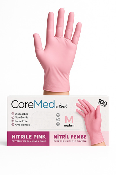 Medicalx Toz Pembe Nitril Muayene Eldiveni Pudrasız 100 lü Paket - Medium