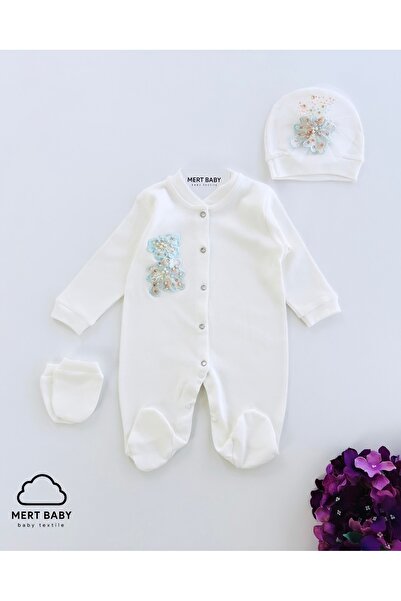 Mert Baby بذلة ياسمين لحديثي الولادة من الدانتيل - قبعة قفازات