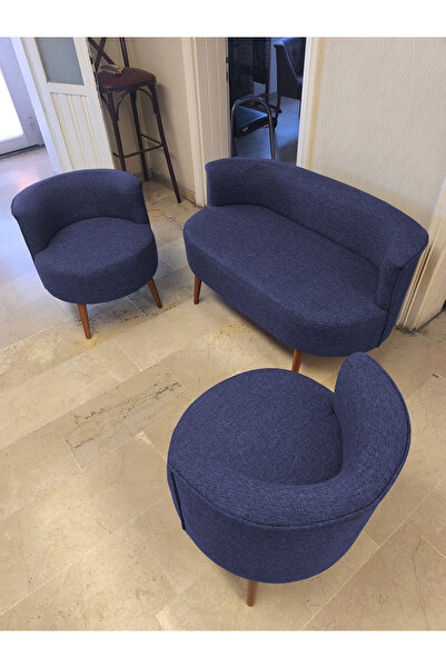 Azra Mobilya Sydney Çay Seti Koltuk Takımı– Keten Kumaş 2+1+1 | Ceviz Ayak | ...