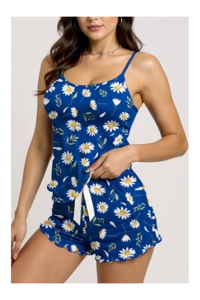 Cicişim Синій піжамний комплект з шортами з принтом маргариток