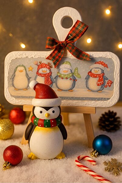 Uretti - Funda 1603 El Yapımı Penguen Biblo ve Ahşap Supla Pano Dekoratif Set