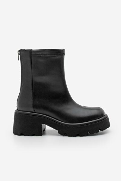 Marjin Γυναικείες μπότες καθημερινά με χοντρό τακούνι με φερμουάρ στην πλάτη Lofani Μαύρο