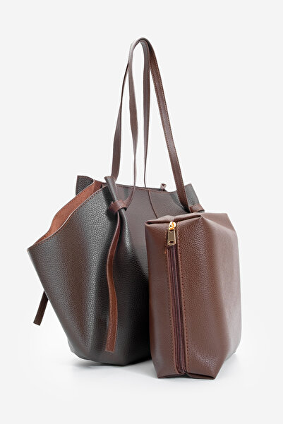 Marjin Women's Shopper Shoulder Bag with Inner Bag and Zipper Detvis Brown