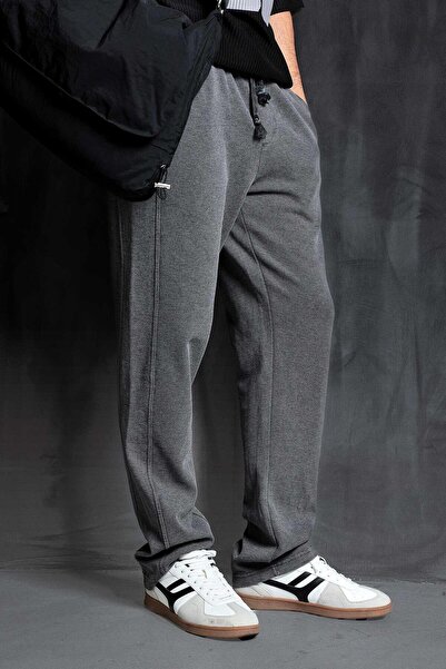 ablukaonline Ανδρική φόρμα πλυσίματος με ελαστική μέση κανονική εφαρμογή σκούρο γκρι