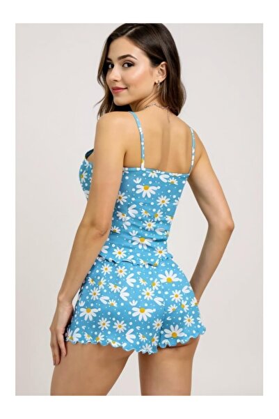 Cicişim Синій піжамний комплект з шортами з принтом маргариток