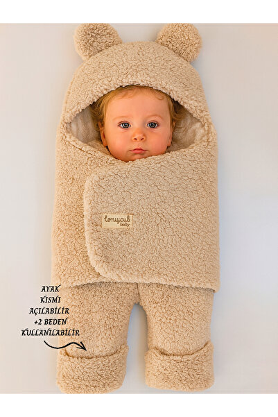 Tomuycuk 0-12 Months Fiber Plush Welsoft Ear-Mounted Mink Outer Baby Swaddle & Blanket Winter Sleeping Bag