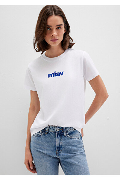 Mavi Weißes T-Shirt mit Miav-Aufdruck, reguläre Passform / normaler Schnitt 1610622-620