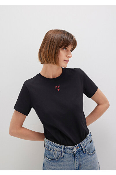 Mavi Schwarzes T-Shirt mit Logo-Print, reguläre Passform / normaler Schnitt 1601185-900