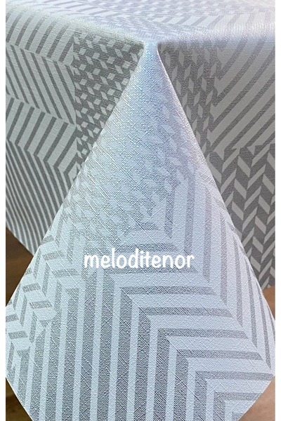 polset Simli Gri Beyaz Kareli Kalın Astarlı Lüks Pvc Muşamba Masa Örtüsü