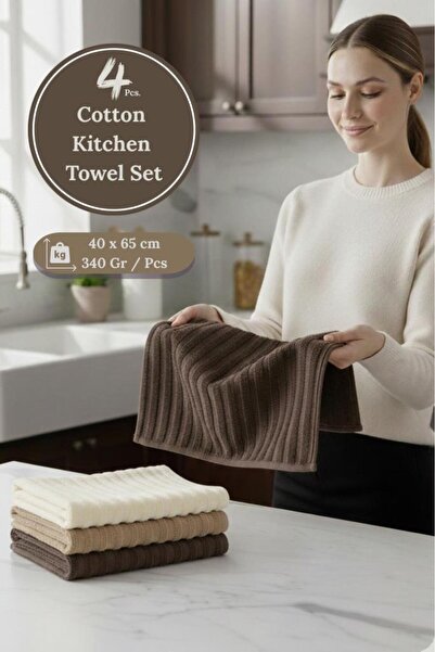 Karna Home Mutfak Havlu Şal Seti 4 lü Ramla SoftLine Çizgili Dokuma Renkli - ...