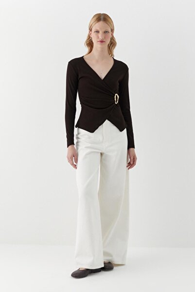 MARKALİSTE Double-Breasted Cut Buckle Detailed Blouse Bitter Brown