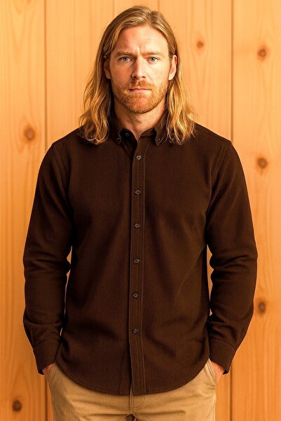 LUPERCUS Ανδρικό πουκάμισο βελούδο καφέ μακρυμάνικο